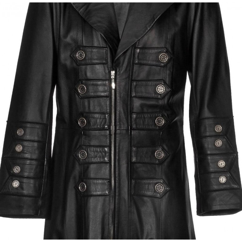 Men Gothic Coat Military Steampunk Leather Gothic Coat Trench Coat